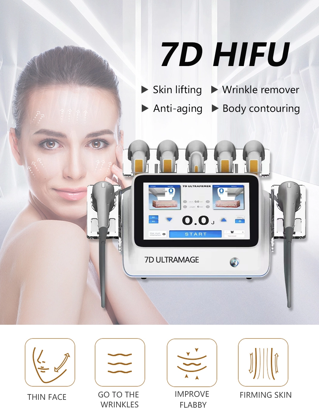 7D Hifu Skin Lifting Smas Eye/Neck/Face Lift Body Slimming Beauty Machine